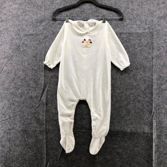 NWT Tutto Piccolo Baby Girls 2T 24M Footed Pajama Ivory Plush Collared Floral - Picture 1 of 9